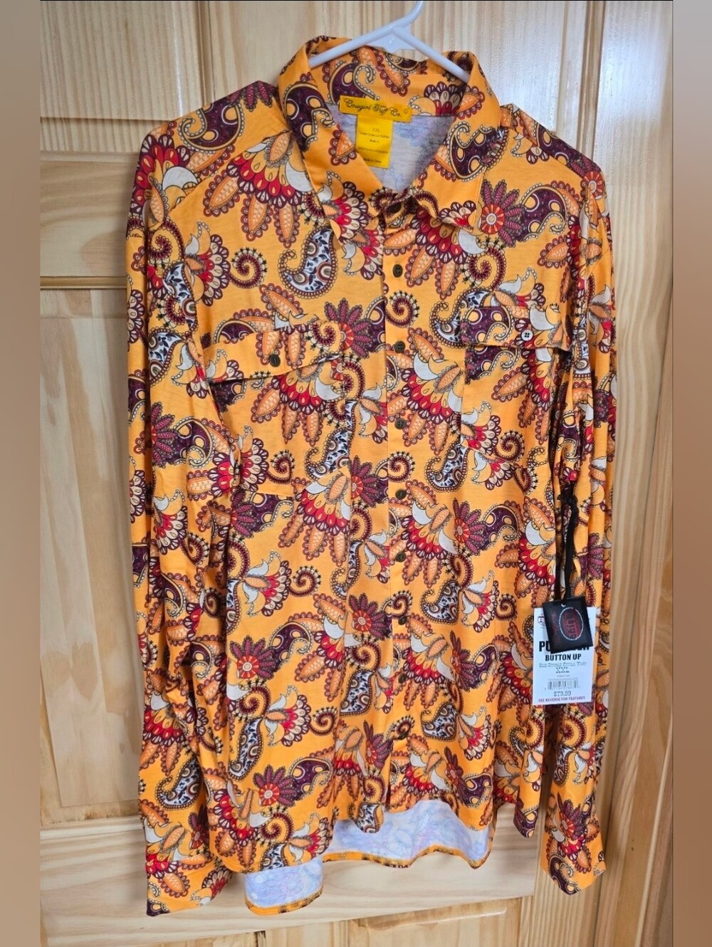 Womens Long Sleeve Floral Paisley Button-Up Rodeo Shirt - Gold Paisley